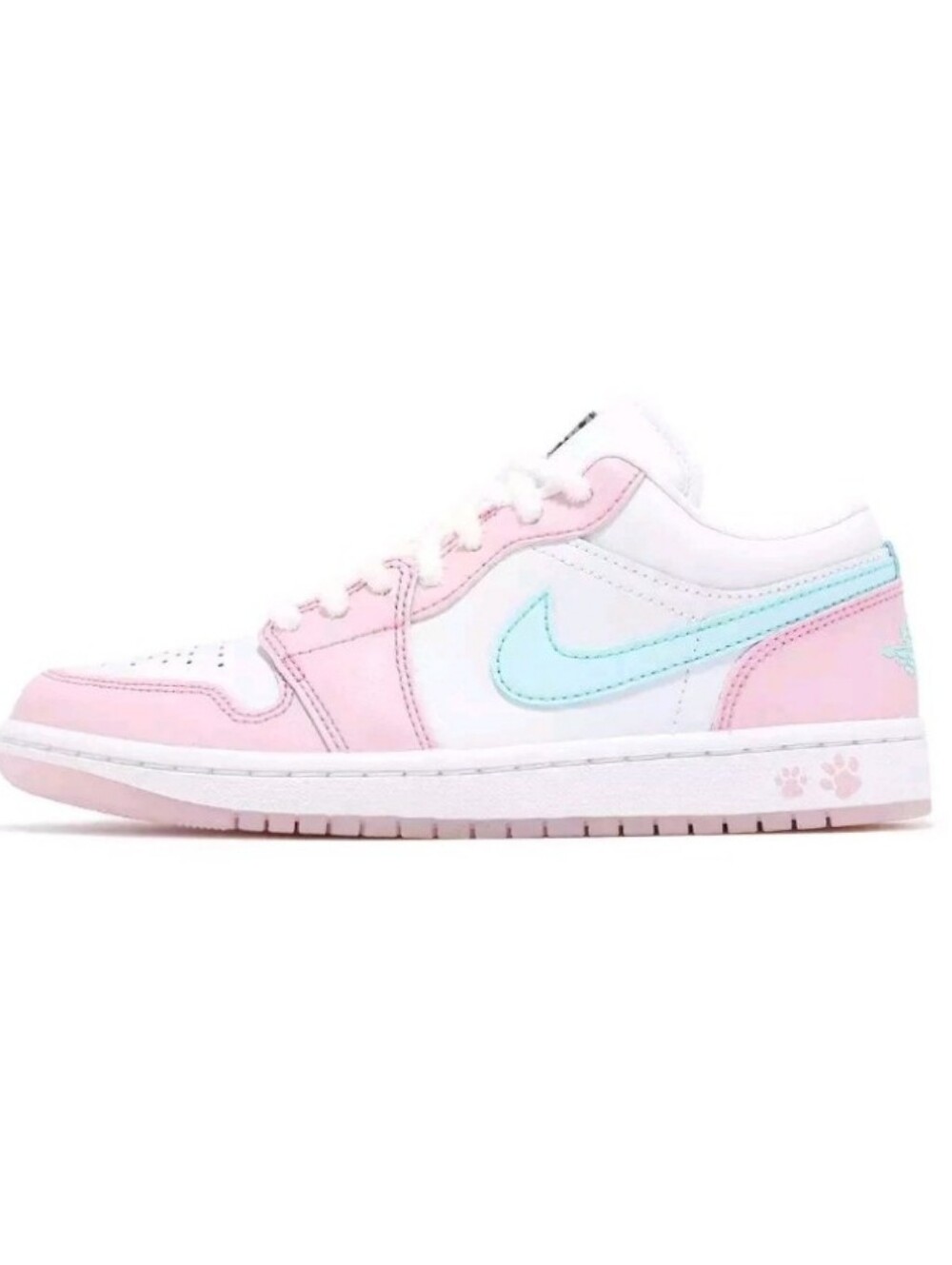 Nike Jordan Low Top Sneaker in White, Pastel Pink & Light Blue